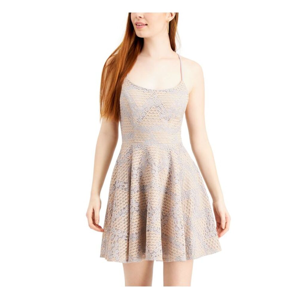 CITY STUDIO Womens Fit + Flare Short Dress Gray Spaghetti Strap Party Juniors 7